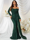 Off Shoulder Draped Sequin Formal Dress-MGW480