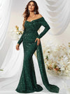 Off Shoulder Draped Sequin Formal Dress-MGW480