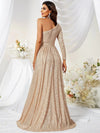 One Shoulder Cut Out Waist Sequins Maxi Dress-MGW278