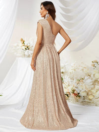 One Shoulder Sequins Prom Dress-MGT374