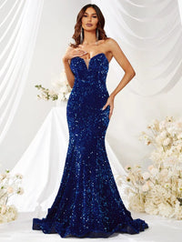 Sequin Insert Mermaid Hem Tube Formal Dress-SSN140