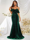 Off Shoulder Ruffle Trim Floor Length Velvet Prom Dress-MGW359