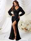 Surplice Neck Wrap Hem Sequin Prom Dress-MGT256-2