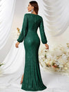 Lantern Sleeve Wrap Hem Sequin Formal Dress-MGT256-1