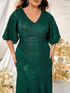 Plus Flounce Sleeve Sequin Formal Dress-FMGX553