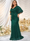 Plus Flounce Sleeve Sequin Formal Dress-FMGX553