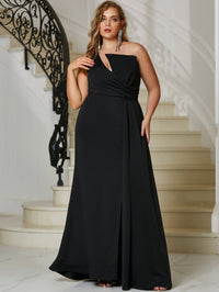 Yisikado Plus One Shoulder Ruched Wrap Hem Formal Dress-FMGT537