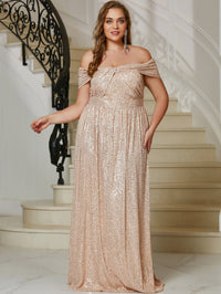 Yisikado Plus Off Shoulder Sequin Formal Dress-FMGT523-1