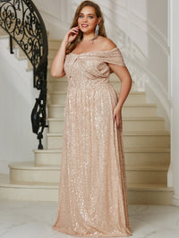 Yisikado Plus Off Shoulder Sequin Formal Dress-FMGT523-1