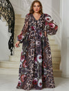 Yisikado Plus Leopard & Floral Print Lantern Sleeve Chiffon Dress-FMGN464