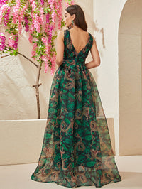 Yisikado Tropical & Chinese Dragon Print Maxi Dress-SS342