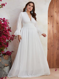 Plus Plunging Neck Flounce Sleeve Maxi Chiffon Dress-FPS313