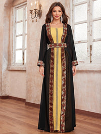 Yisikado Ladies' Geometric Pattern Long Sleeve Abaya And Sleeveless Dress Set-MG1168