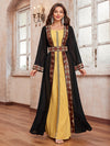 Yisikado Ladies' Geometric Pattern Long Sleeve Abaya And Sleeveless Dress Set-MG1168