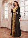 Yisikado Ladies' Geometric Pattern Long Sleeve Abaya And Sleeveless Dress Set-MG1168