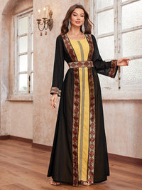 Yisikado Ladies' Geometric Pattern Long Sleeve Abaya And Sleeveless Dress Set-MG1168