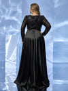 Giffniseti Women Plus Size Sparkly Long Sleeve Round Neck Sexy Black Evening Dress For Dance Party-FSSN5205