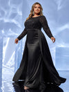 Giffniseti Women Plus Size Sparkly Long Sleeve Round Neck Sexy Black Evening Dress For Dance Party-FSSN5205