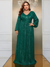 Yisikado Plus Lantern Sleeve Sequin Formal Dress-FMG690