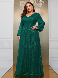 Yisikado Plus Lantern Sleeve Sequin Formal Dress-FMG690