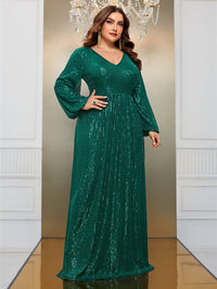 Yisikado Plus Lantern Sleeve Sequin Formal Dress-FMG690