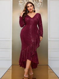 Yisikado Plus Ruffle Trim Sequin Formal Dress-FSSX9030