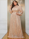 Yisikado Plus Mock Neck Lantern Sleeve Sequin Party Dress-FMGT819