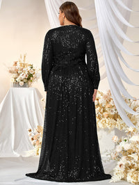 Plus Split Sleeve Sequin Formal Dress-FMGN313-1