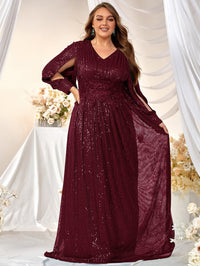 Plus Split Sleeve Sequin Formal Dress-FMGN313-2