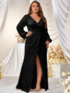 Plus Lantern Sleeve Wrap Hem Sequin Formal Dress-FMGT256-1