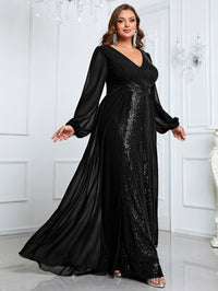 Yisikado Plus Lantern Sleeve Sequin Dress-FMGT754-1