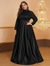 Yisikado Plus Mock Neck Belted Sequin Formal Dress-FMGT849-2