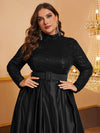 Yisikado Plus Mock Neck Belted Sequin Formal Dress-FMGT849-2