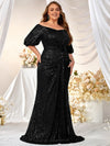 Plus Off Shoulder Ruched Sequin Formal Dress-FMGW462-1