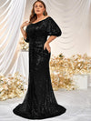 Plus Off Shoulder Ruched Sequin Formal Dress-FMGW462-1