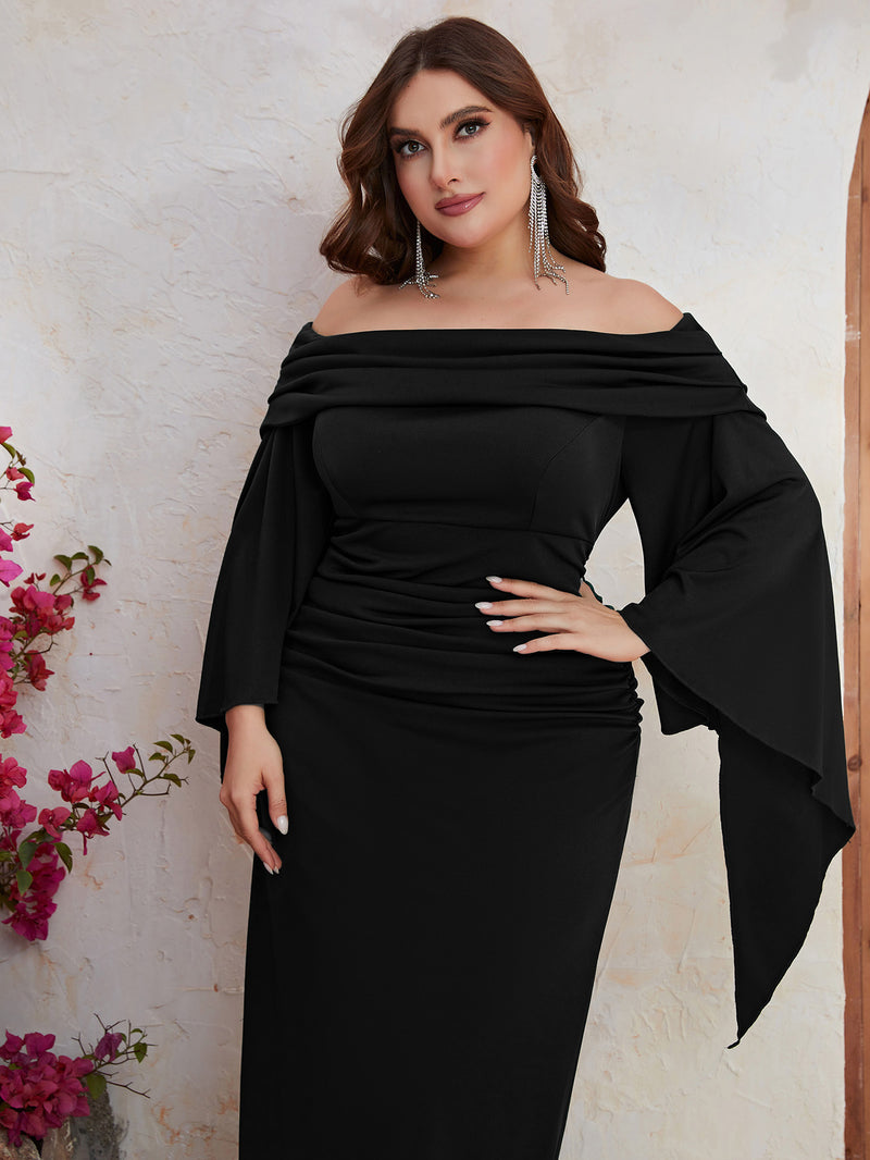 Giffniseti Plus Off Shoulder Ruched Split Sleeve Dress-FMGX572-2