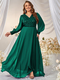 Plus Contrast Sequin Lantern Sleeve Chiffon Formal Dress-FPD019-4