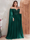 Yisikado Plus Off Shoulder Contrast Sequin Chiffon Formal Dress-FSSN061-1