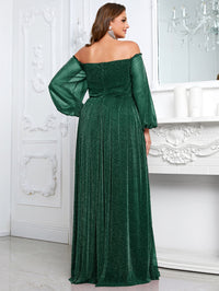 Yisikado Plus Off Shoulder Lantern Sleeve Glitter Dress-FSSN1213-1