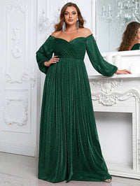 Yisikado Plus Off Shoulder Lantern Sleeve Glitter Dress-FSSN1213-1