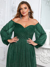 Yisikado Plus Off Shoulder Lantern Sleeve Glitter Dress-FSSN1213-1