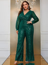 Yisikado Plus Surplice Neck Sequin Wide Leg Jumpsuit-FSSX9015-1