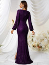 Lantern Sleeve Wrap Sequin Formal Dress-MGT256-5