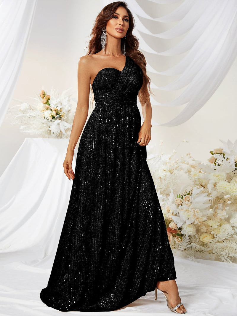 One Shoulder Sequin Formal Dress-MGT374-3