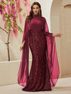 Yisikado Mock Neck Cloak Sleeve Sequin Formal Dress-MGT530-3