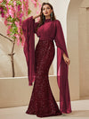 Yisikado Mock Neck Cloak Sleeve Sequin Formal Dress-MGT530-3