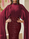 Yisikado Mock Neck Cloak Sleeve Sequin Formal Dress-MGT530-3