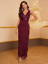 Yisikado Contrast Sequin Fringe Trim Formal Dress-MGT656-2