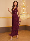 Yisikado Contrast Sequin Fringe Trim Formal Dress-MGT656-2