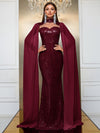 Yisikado Contrast Sequin Cloak Sleeve Floor Length Formal Dress-MGT790-2